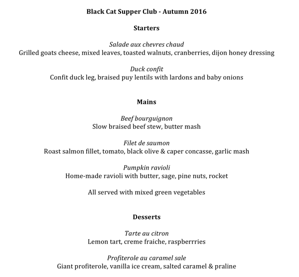 Supper Club Menu